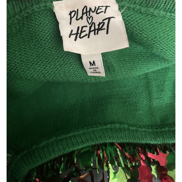 Planet Heart Women’s Size Medium Fab Yule Ous Christmas Sweater Green Sequin Bow - Picture 4 of 4
